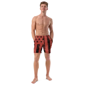 Patriot Distressed Flag Men's Swim Trunks Red