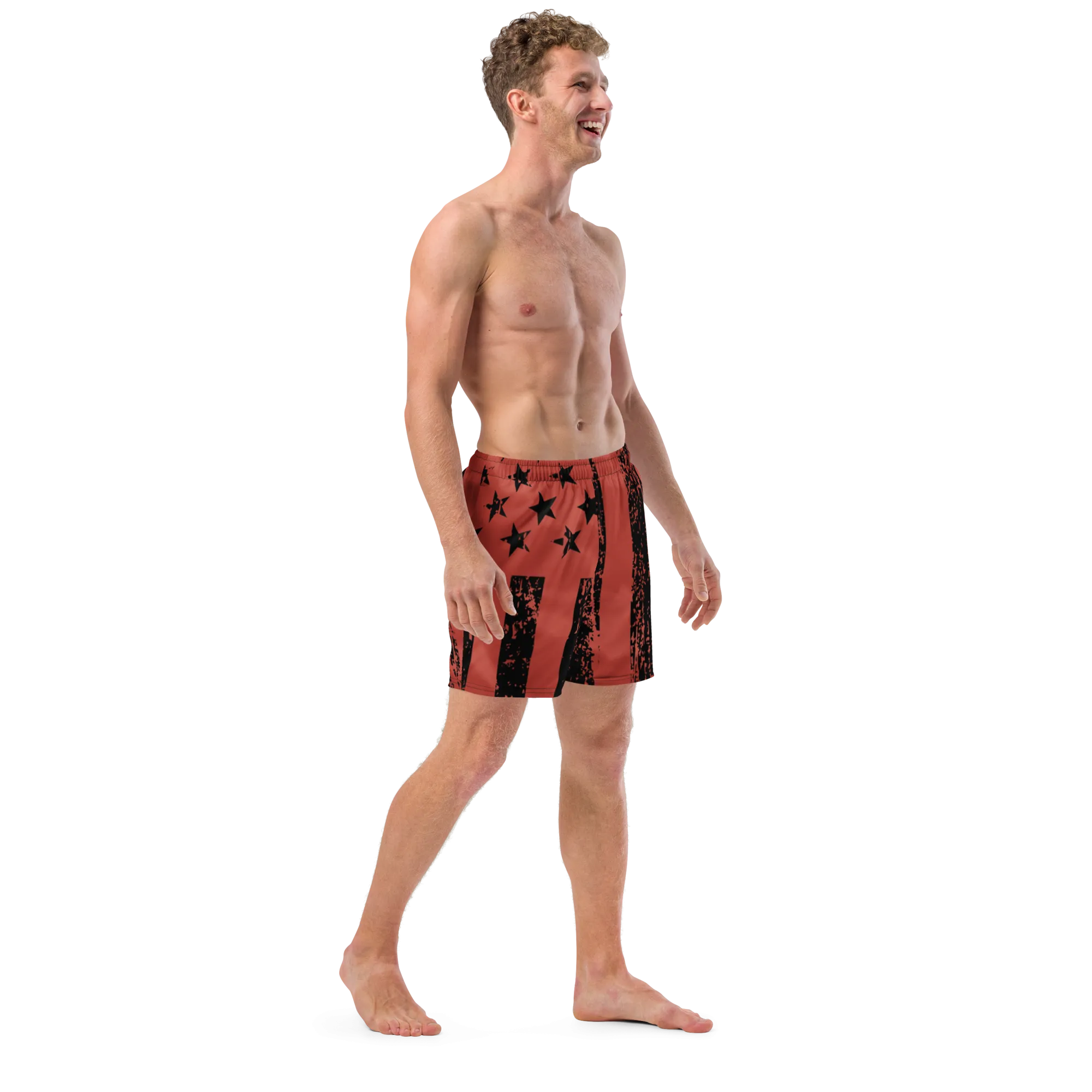 Patriot Distressed Flag Men's Swim Trunks Red