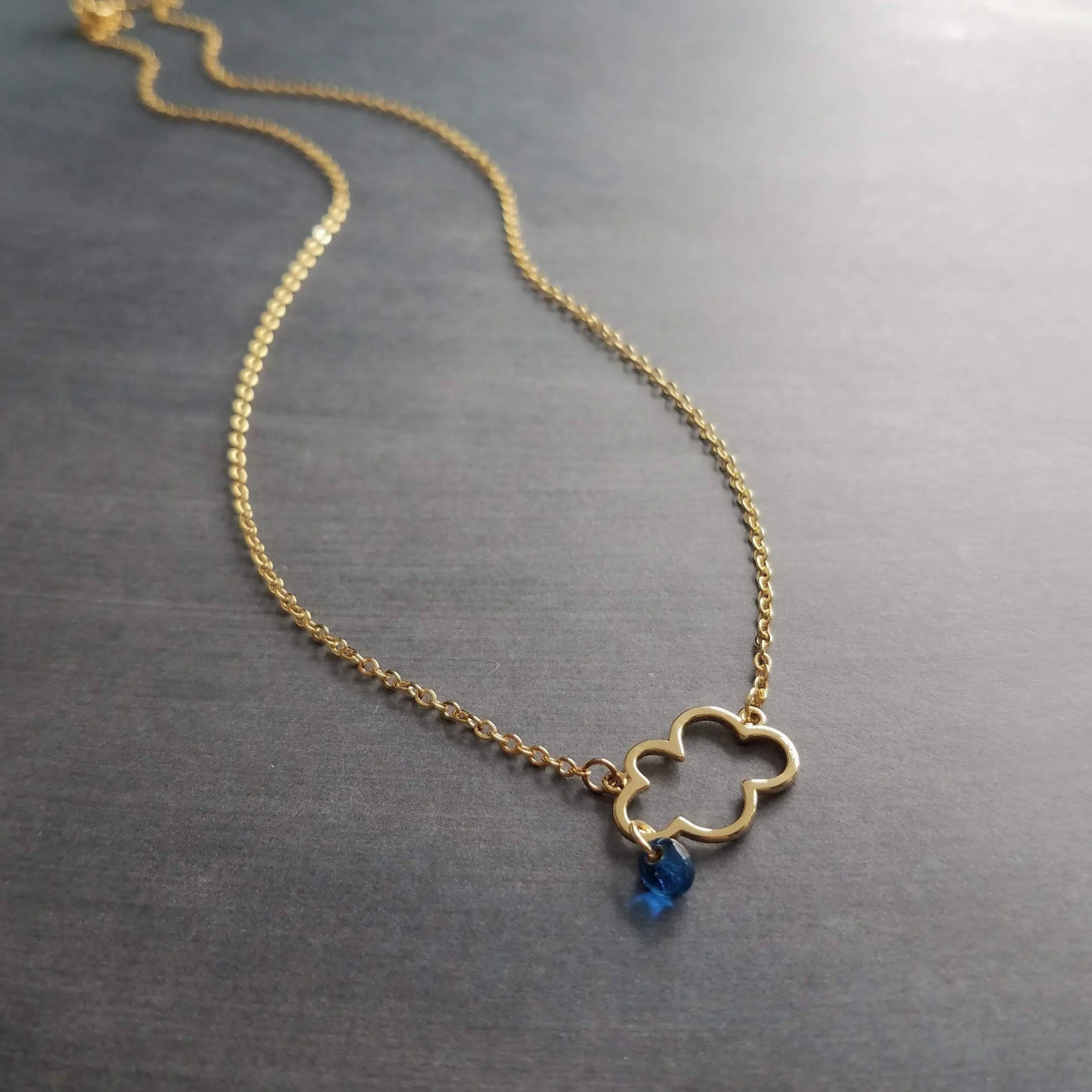 Rain Cloud Necklace, gold cloud outline necklace, cloud pendant, raindrop dangle, blue raindrops, weather storm rain necklace
