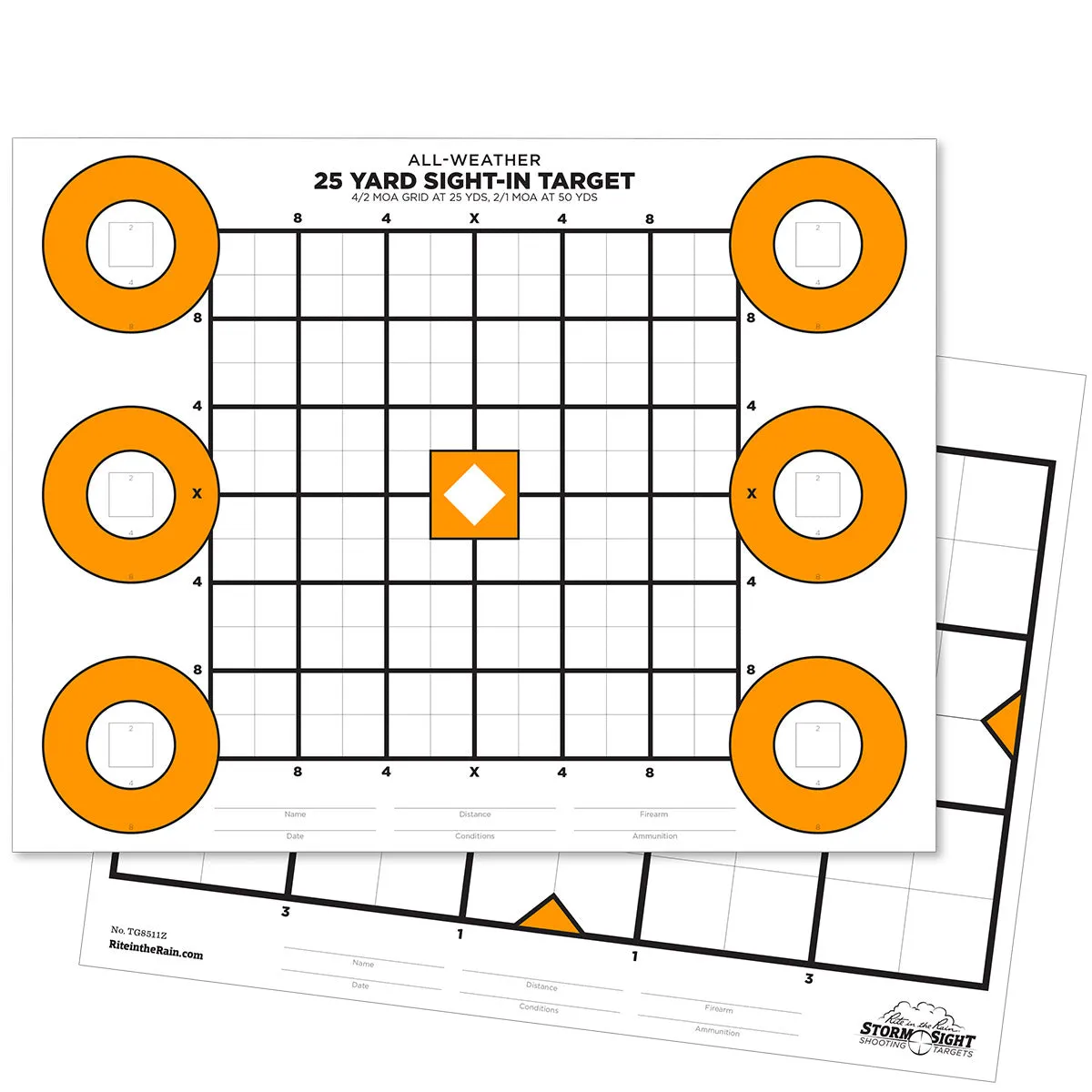 Rite in the Rain All-Weather 8.5 X 11 Zeroing Target 25 Sheet White / Orange