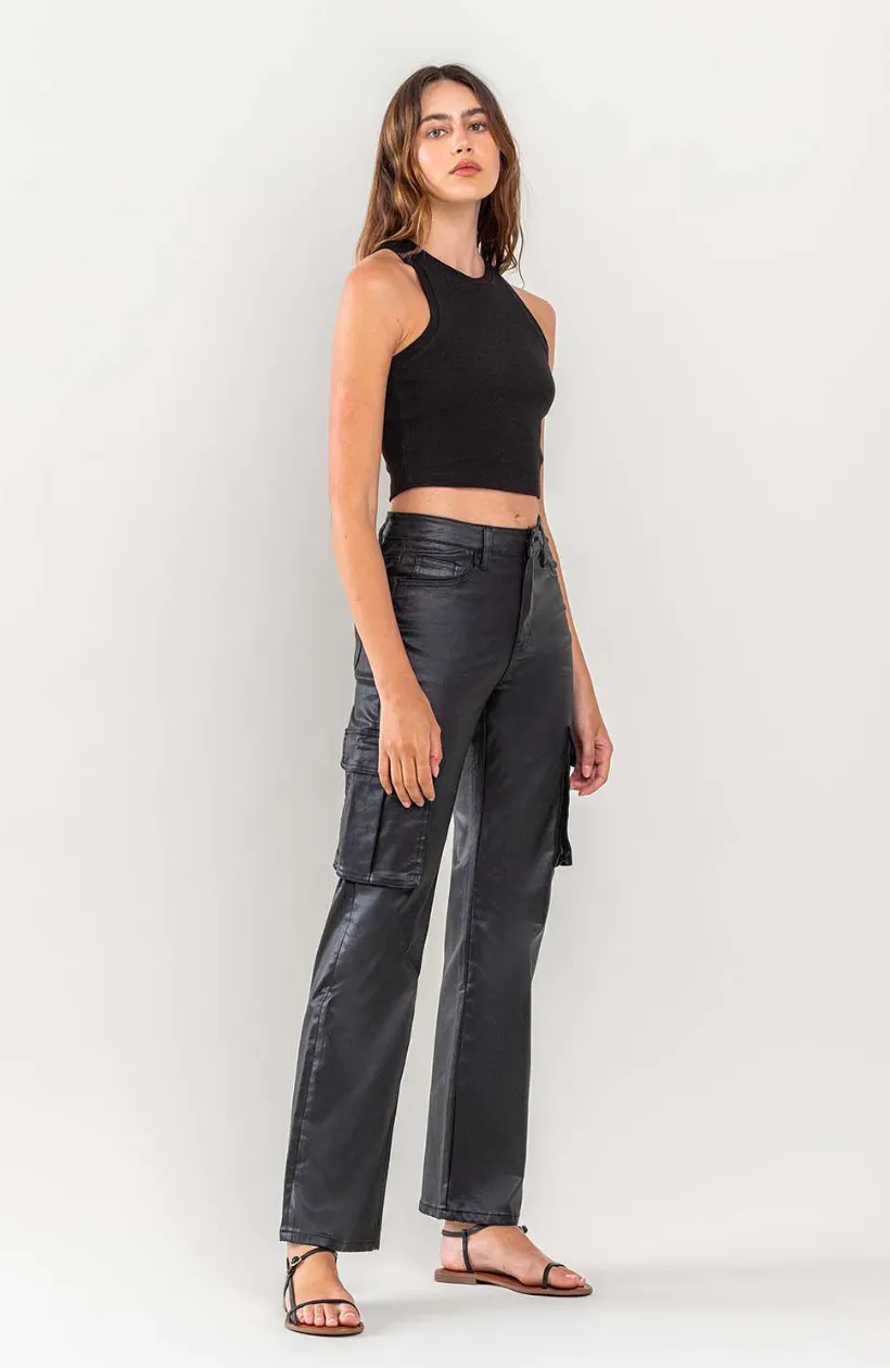 SABRINA LEATHER CARGO DAD JEANS