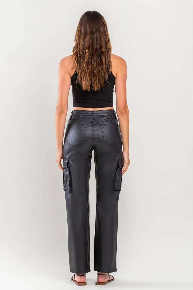 SABRINA LEATHER CARGO DAD JEANS