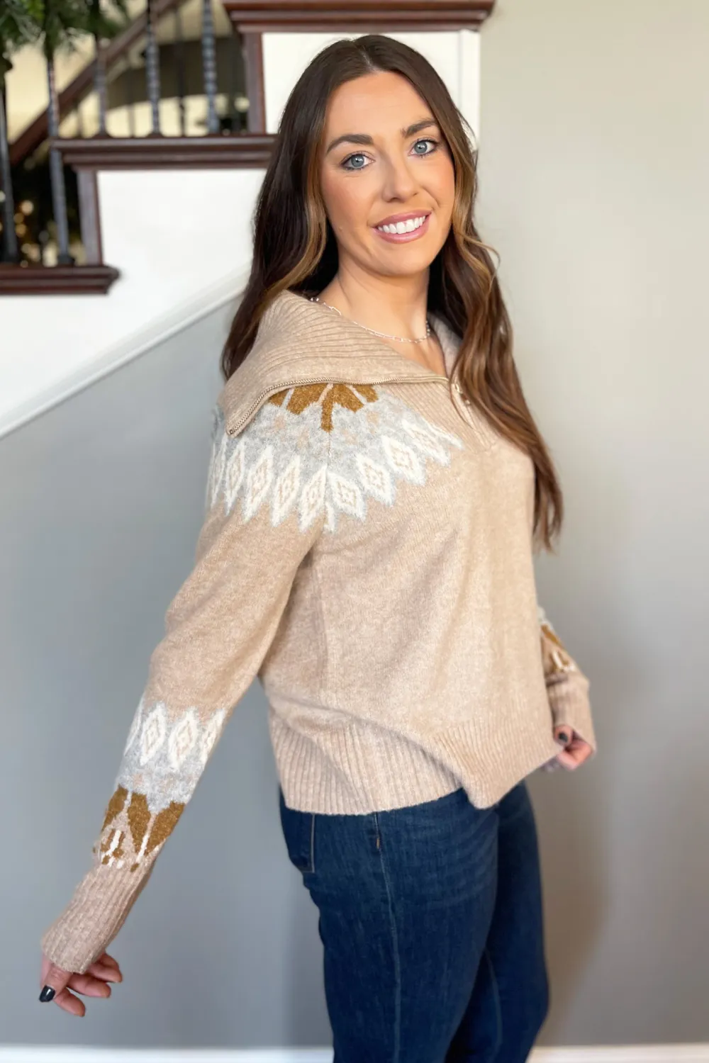 Sailor Collar Ethnic Motif Sweater
