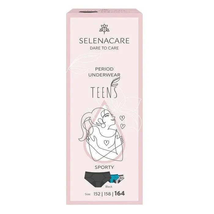 Selenacare | TEENS period panties Sporty Black Size 164 | 1 box