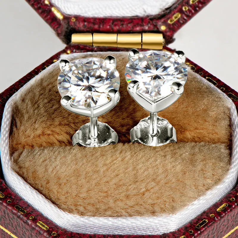 Simple Round Cut Moissanite Stud Earrings