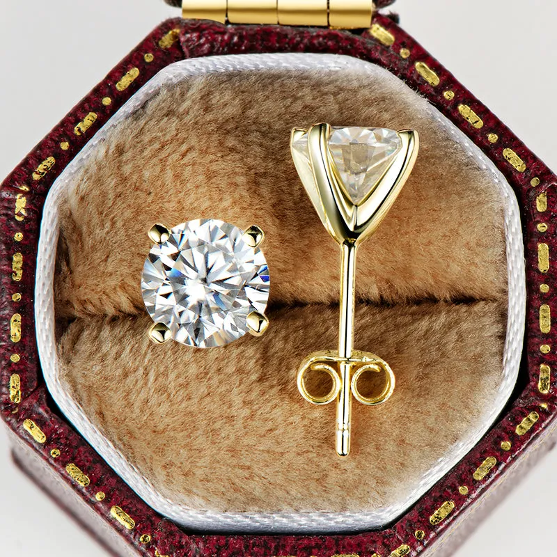 Simple Round Cut Moissanite Stud Earrings