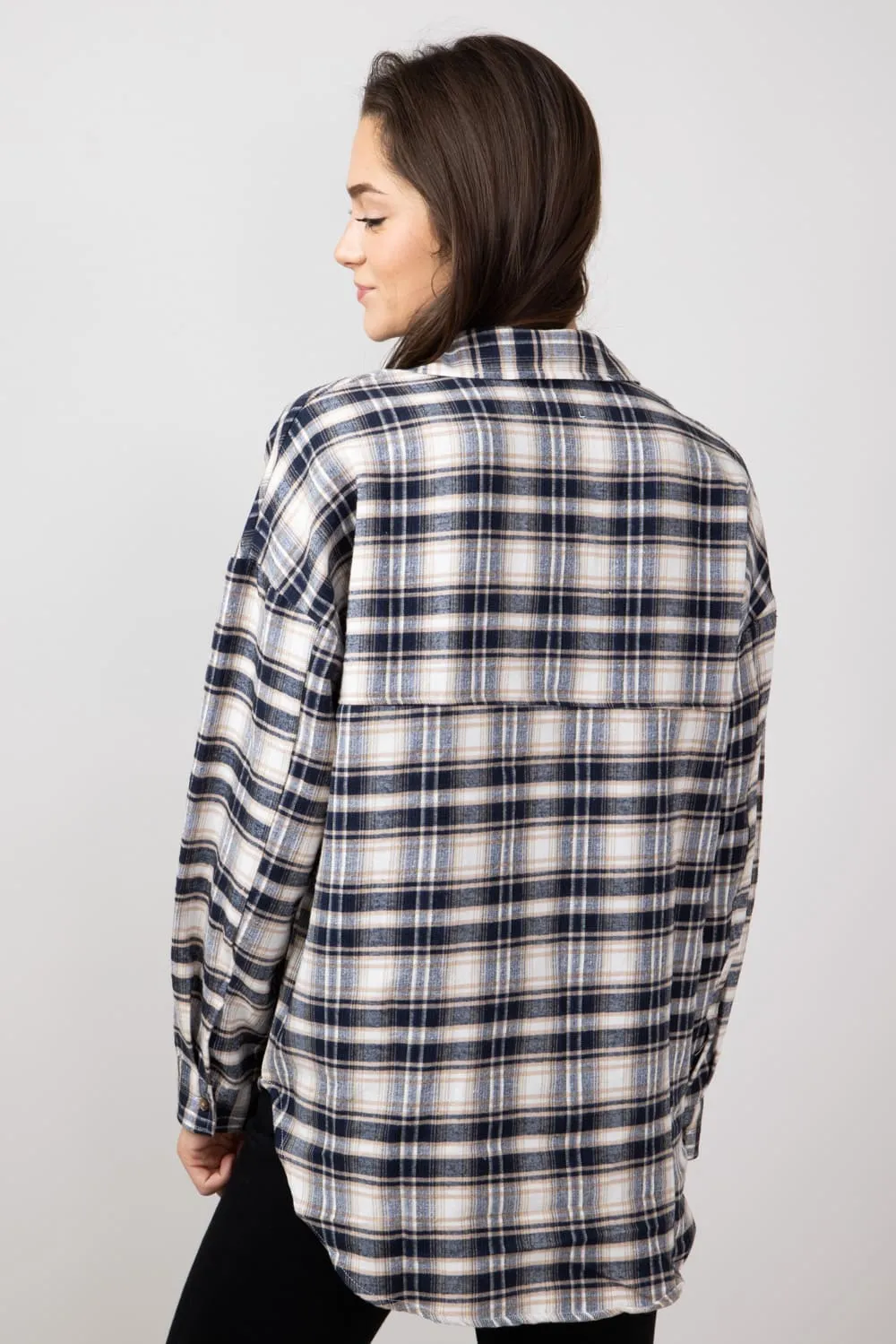 Simply Southern Plaid Button Up Shirt for Women in Navy | PP-0224-SHKT-PLD-NAVY