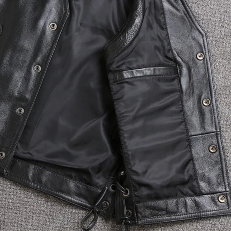Skull Embroidered Biker Leather Vest