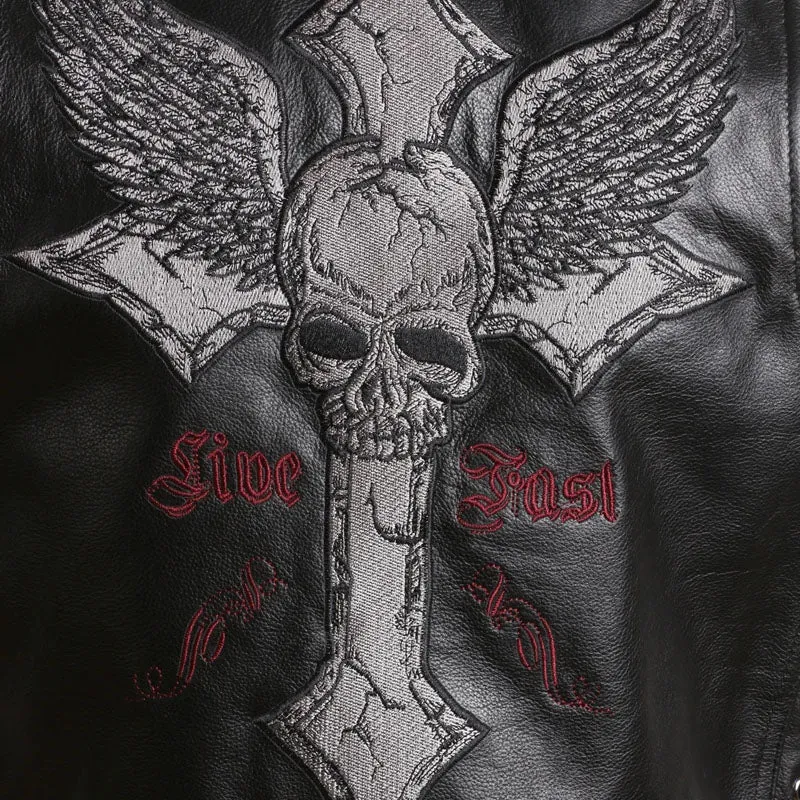 Skull Embroidered Biker Leather Vest