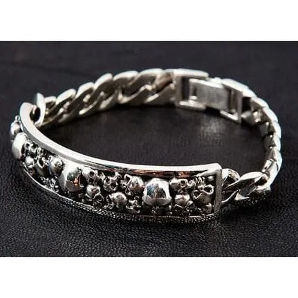 Skull ID Sterling Silver Biker Bracelet