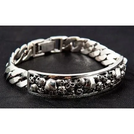 Skull ID Sterling Silver Biker Bracelet