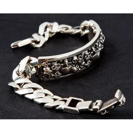 Skull ID Sterling Silver Biker Bracelet