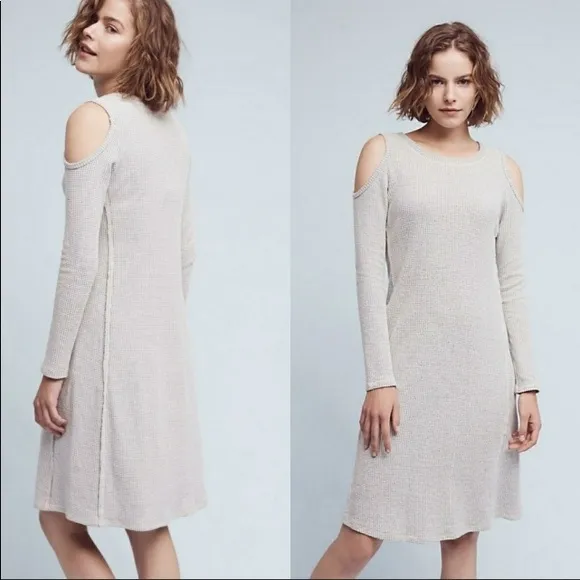 Sol Angles Open Waffle Knit Cutout Shoulder Dress