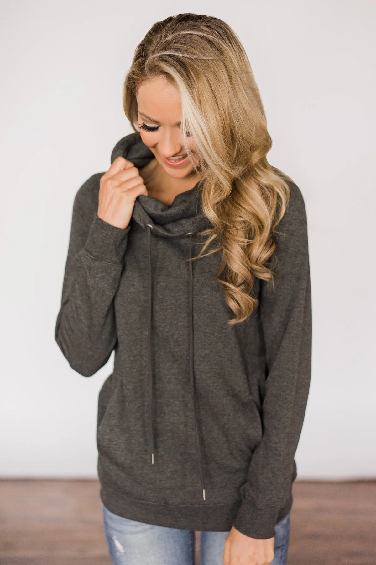 Solid Charcoal Cowl Neck Top