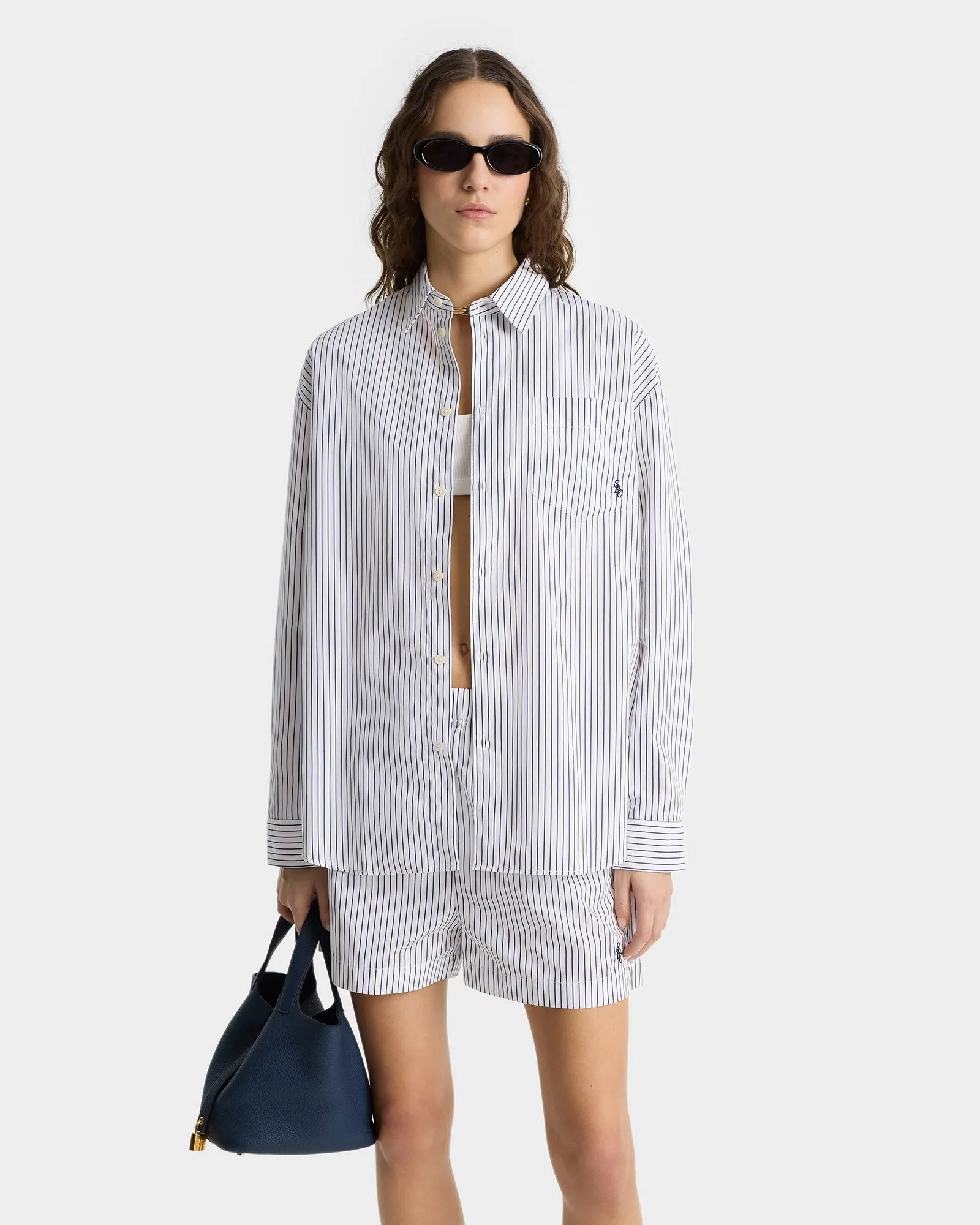 Sporty & Rich SRC Oversized Shirt in Blue Striped