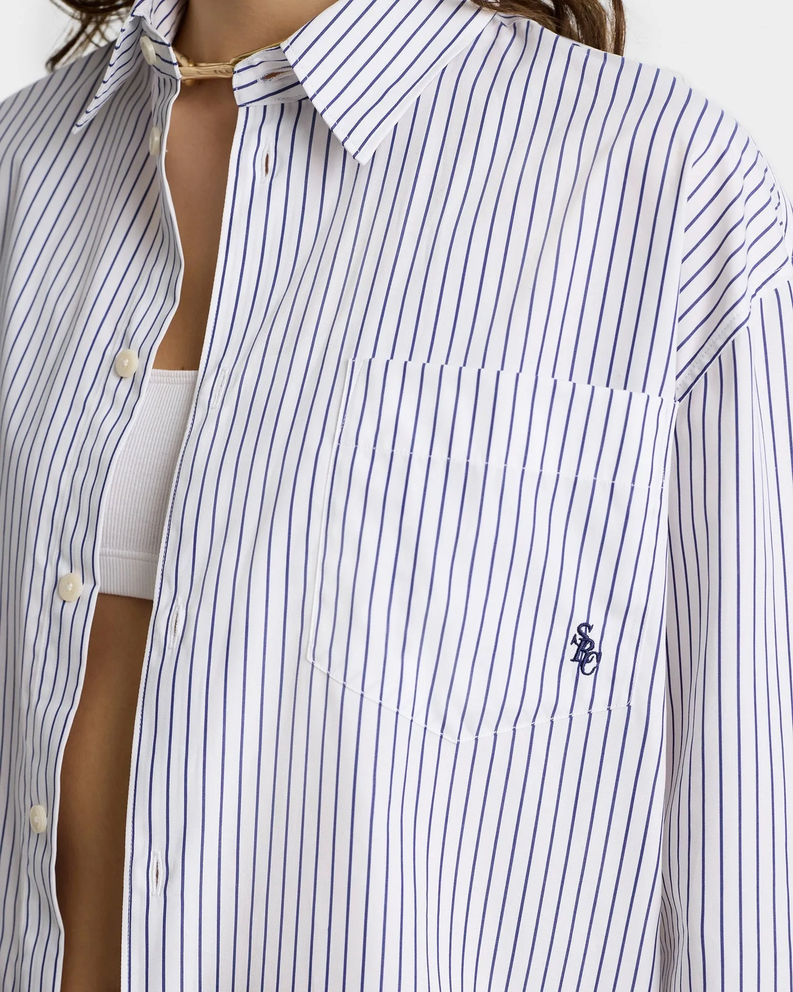 Sporty & Rich SRC Oversized Shirt in Blue Striped