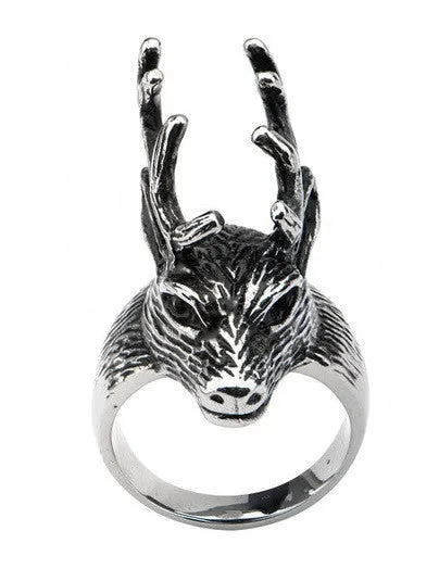 Stainless Steel Black Oxidized Deer Head Ring