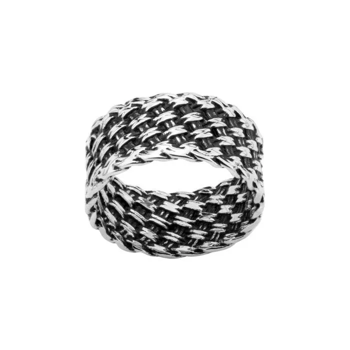 Stainless Steel Black Oxidized Woven Design Ring