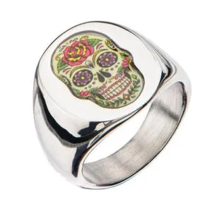 Stainless Steel Day of the Dead Rose Head Ring