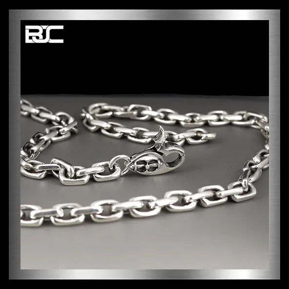 Sterling Silver Anchor Link Chain Biker Necklace