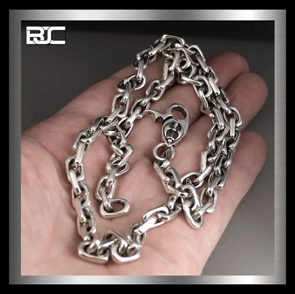 Sterling Silver Anchor Link Chain Biker Necklace