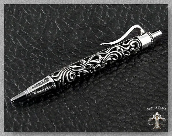 Sterling Silver Biker Ballpoint Pen Fleur De Lis