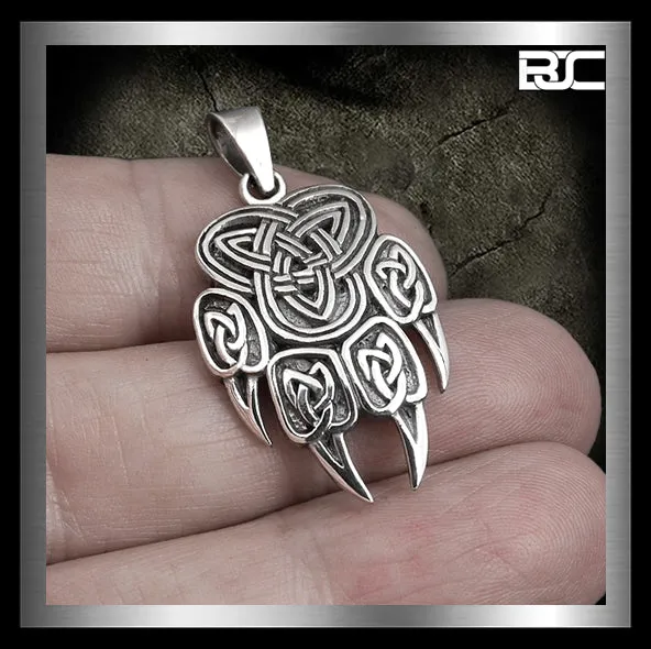 Sterling Silver Biker Pendant Viking Knotwork Bear Claw Totem