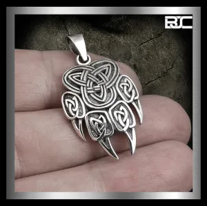 Sterling Silver Biker Pendant Viking Knotwork Bear Claw Totem