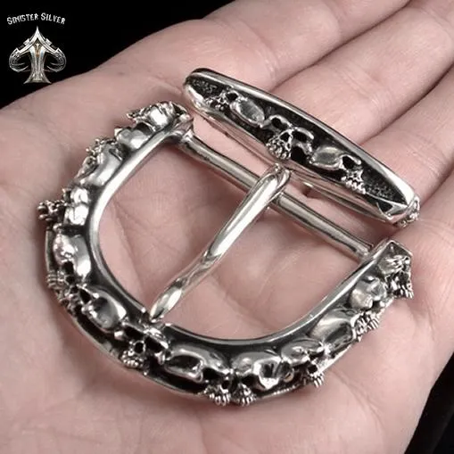 Sterling Silver Biker Skull Gang Two Piece Belt Buckle