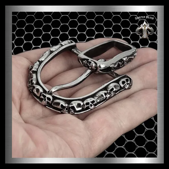 Sterling Silver Biker Skull Gang Two Piece Belt Buckle