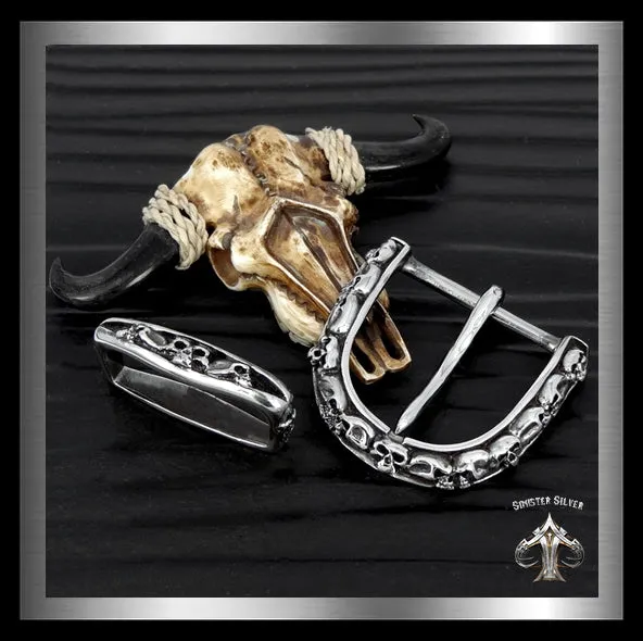 Sterling Silver Biker Skull Gang Two Piece Belt Buckle