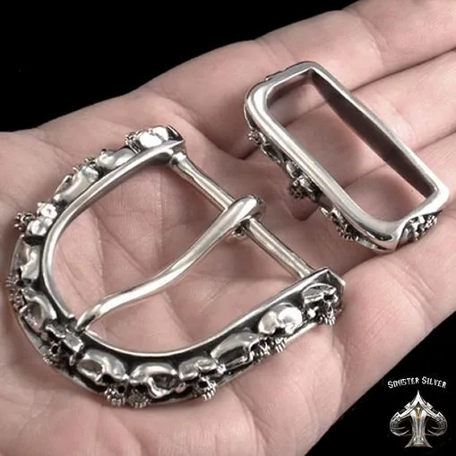Sterling Silver Biker Skull Gang Two Piece Belt Buckle
