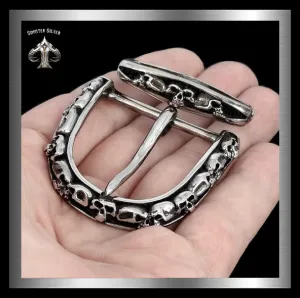 Sterling Silver Biker Skull Gang Two Piece Belt Buckle
