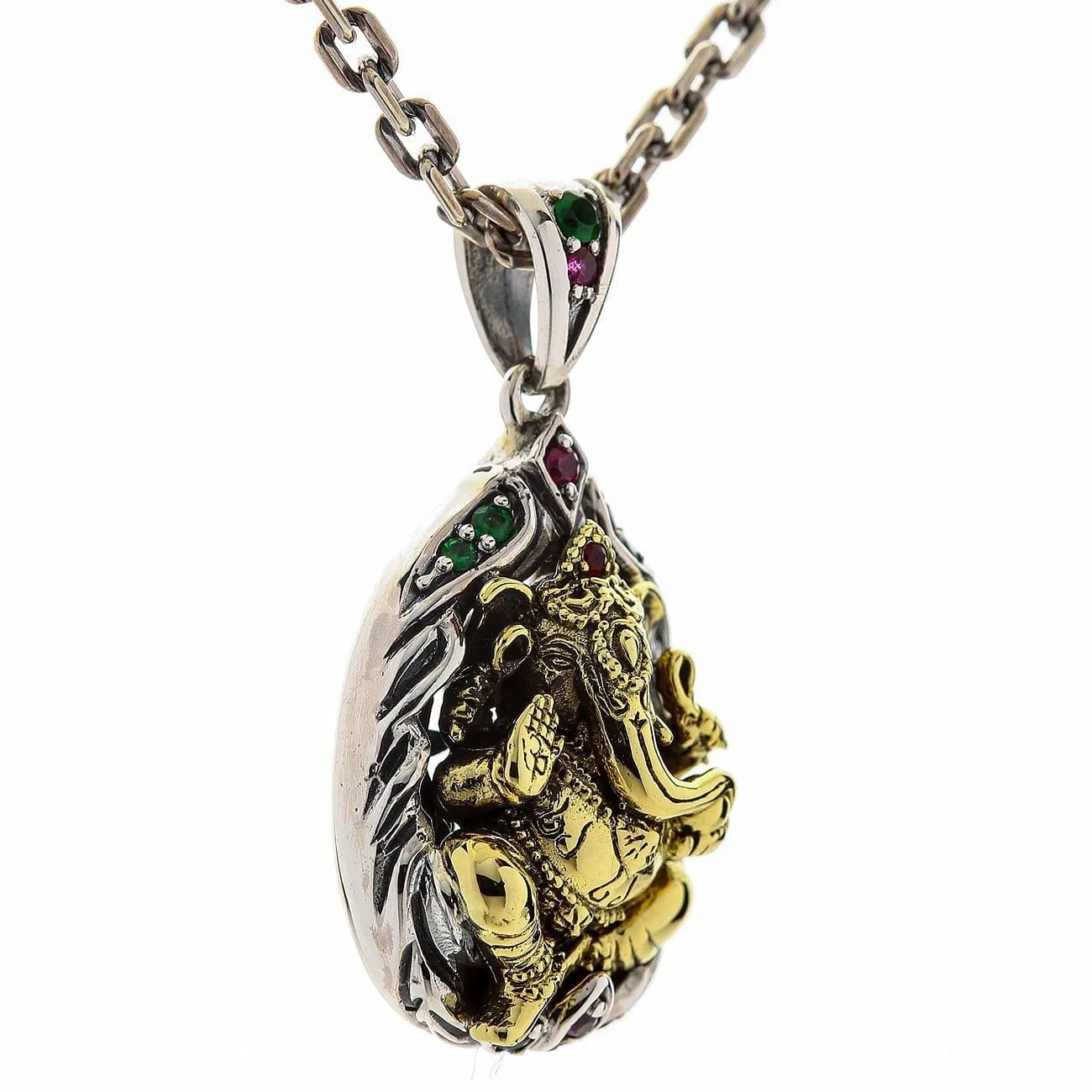 Sterling Silver Hindu Amulet Brass Ganesh Pendant