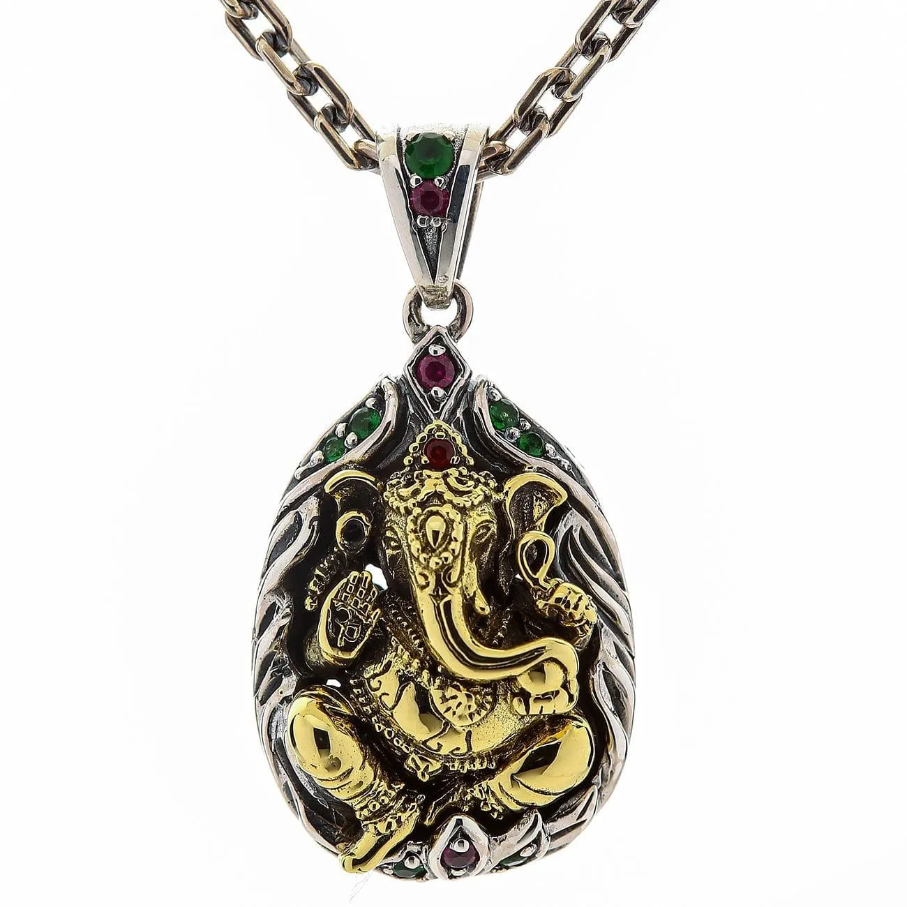 Sterling Silver Hindu Amulet Brass Ganesh Pendant