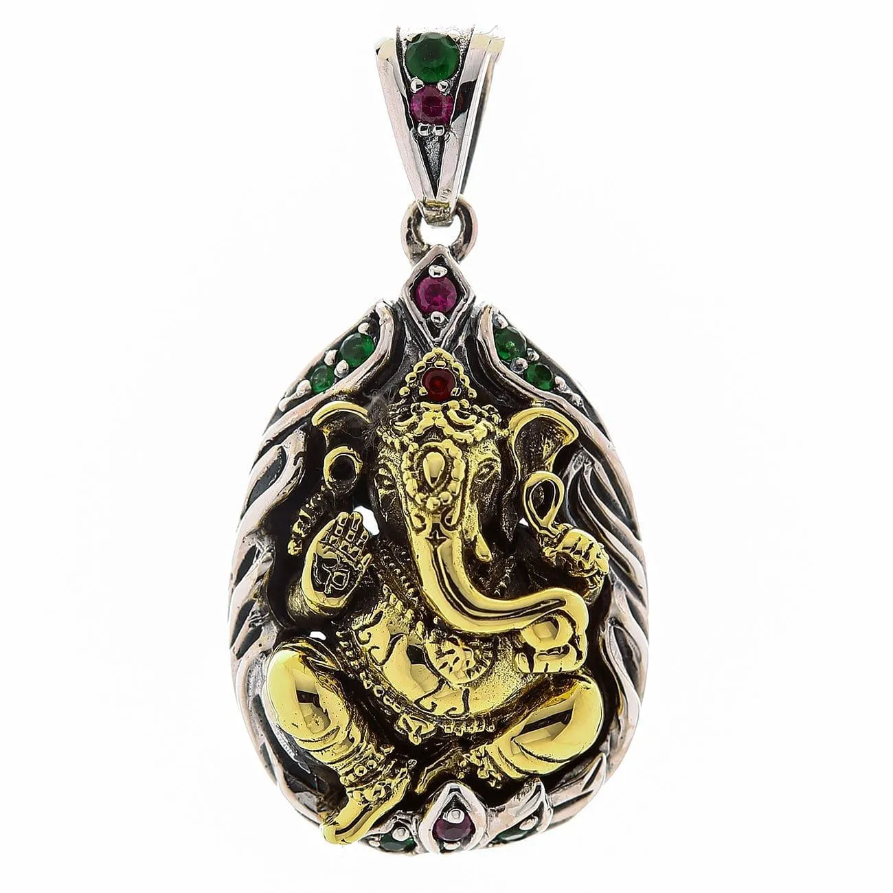 Sterling Silver Hindu Amulet Brass Ganesh Pendant