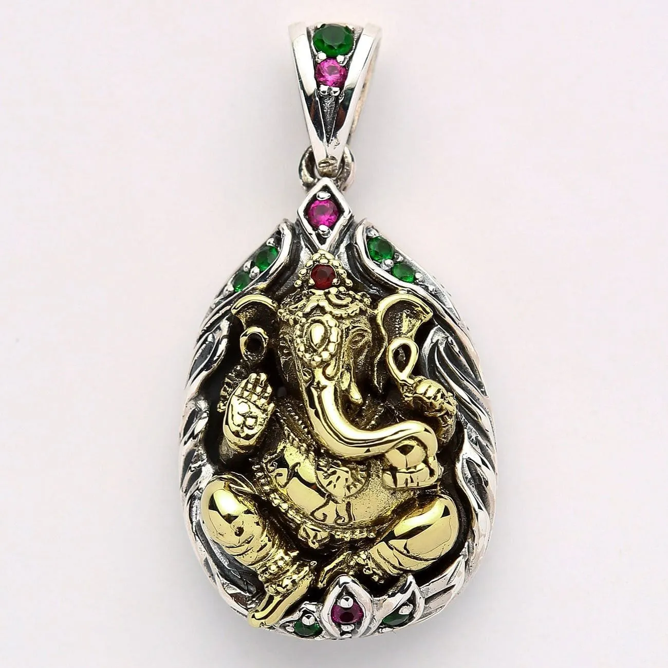 Sterling Silver Hindu Amulet Brass Ganesh Pendant