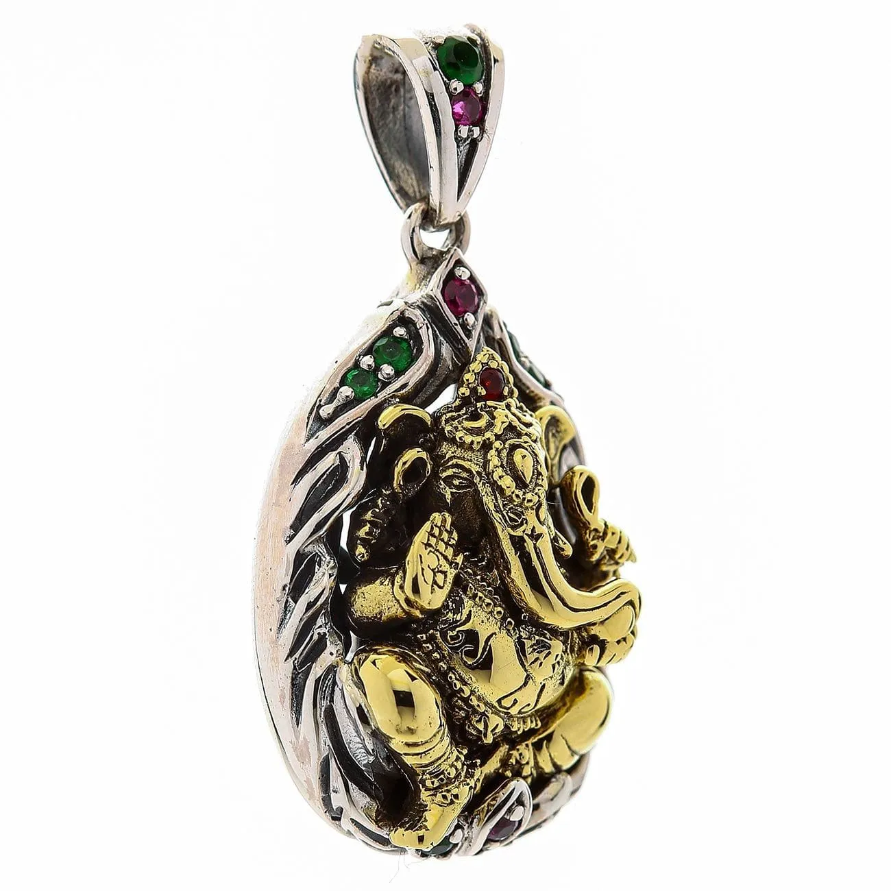 Sterling Silver Hindu Amulet Brass Ganesh Pendant