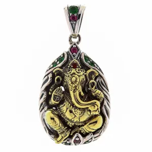 Sterling Silver Hindu Amulet Brass Ganesh Pendant