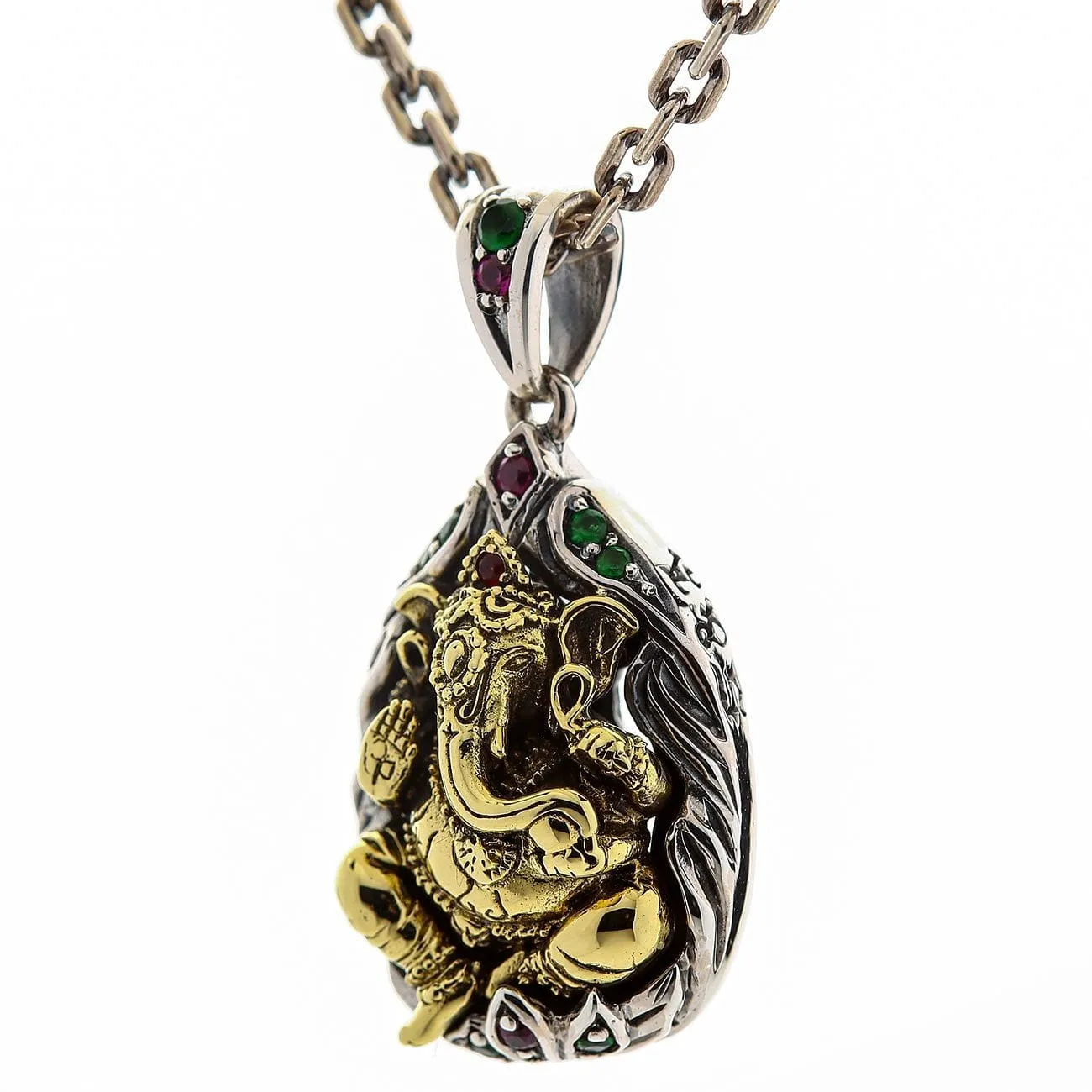 Sterling Silver Hindu Amulet Brass Ganesh Pendant