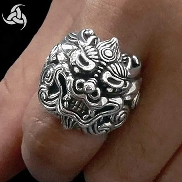 Sterling Silver Japanese Foo Lion Shisha Dog Biker Ring