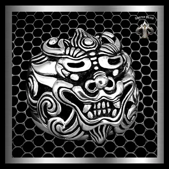 Sterling Silver Japanese Foo Lion Shisha Dog Biker Ring
