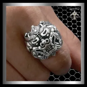 Sterling Silver Japanese Foo Lion Shisha Dog Biker Ring
