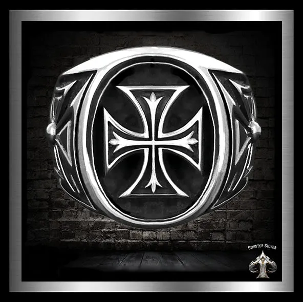 Sterling Silver Knights Templar Biker Maltese Cross Ring