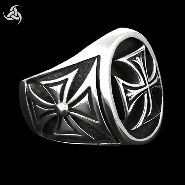 Sterling Silver Knights Templar Biker Maltese Cross Ring