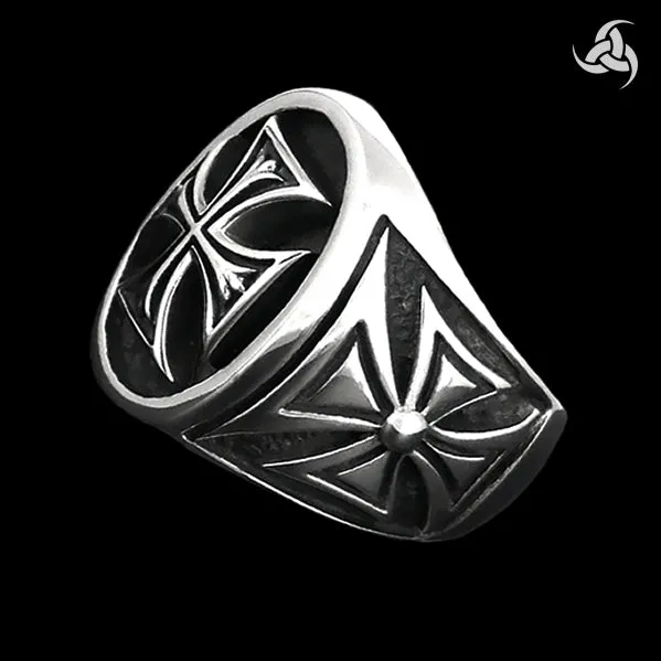 Sterling Silver Knights Templar Biker Maltese Cross Ring