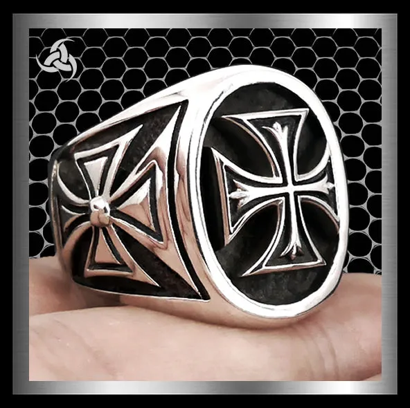 Sterling Silver Knights Templar Biker Maltese Cross Ring