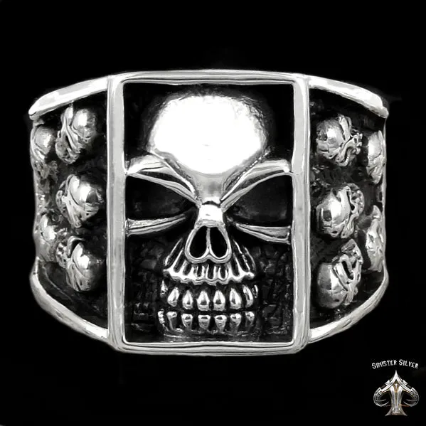 Sterling Silver Skull Gang Biker Ring