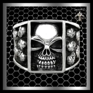 Sterling Silver Skull Gang Biker Ring