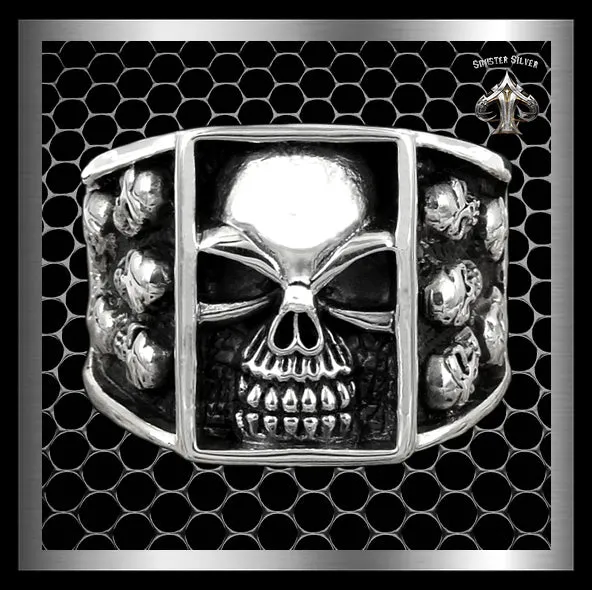 Sterling Silver Skull Gang Biker Ring